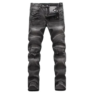 Washed Black Distressed Moto Panel Jeans