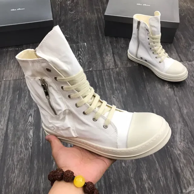 White Beige High-Top Zipper-Side Lifestyle Sneakers 6