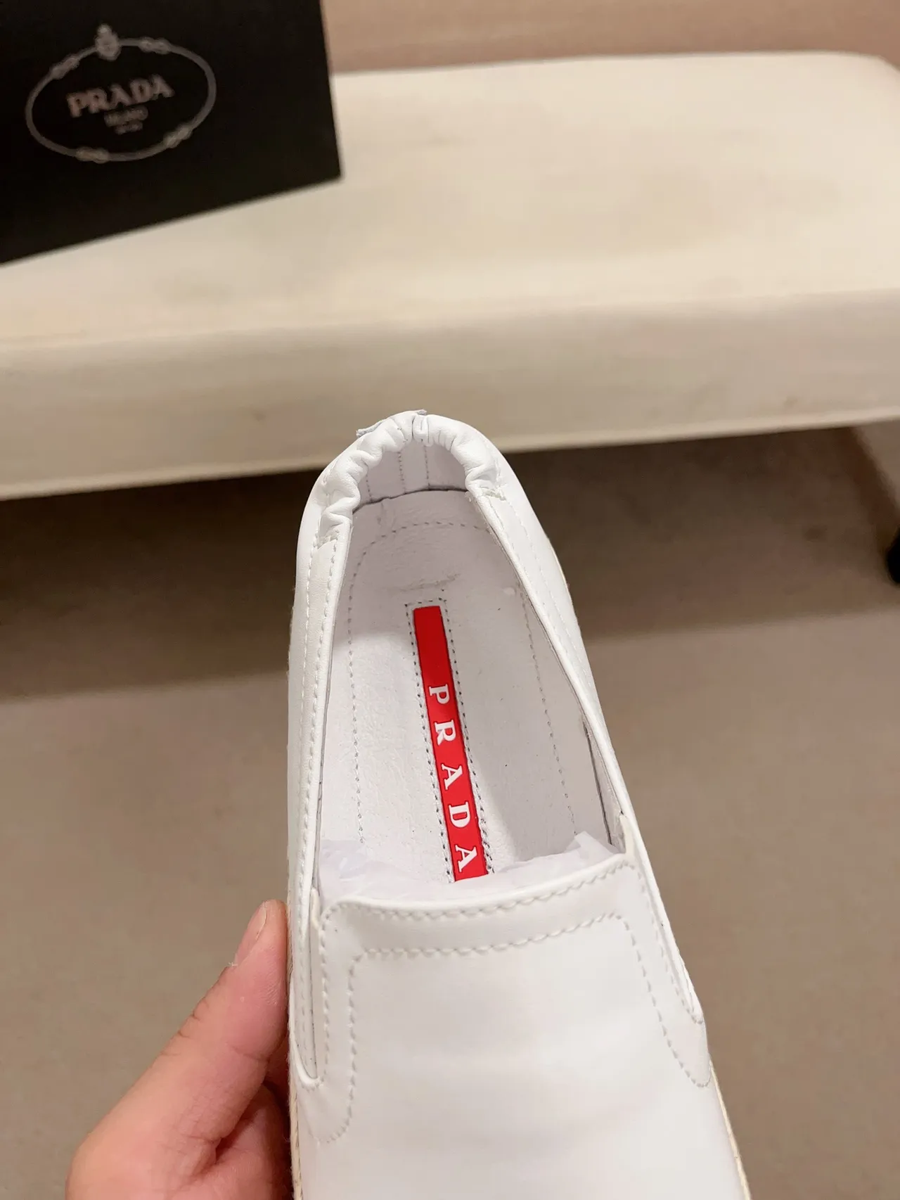 White Beige Leather Upper Espadrille-Wrapped Sole Loafer 4