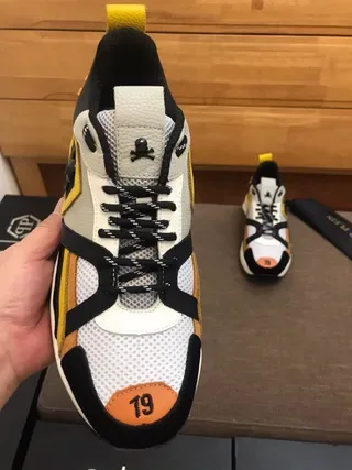 White Black Yellow Orange Multi-Panel Lifestyle Sneakers 3