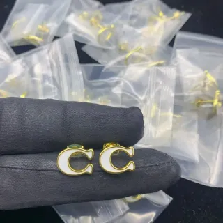 White Enamel Gold-Tone C-Shape Logo Stud Earrings