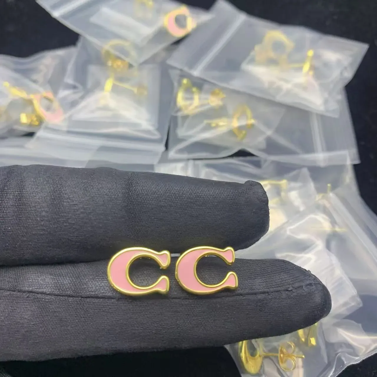 White Enamel Gold-Tone C-Shape Logo Stud Earrings 3