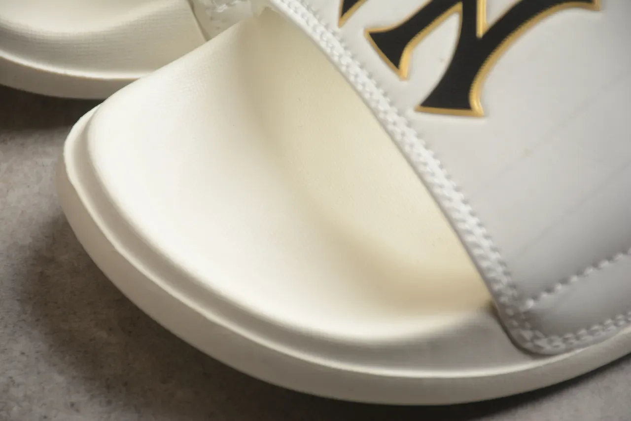 White Gold Molded Rubber Sole Stitched Strap Slippers 7