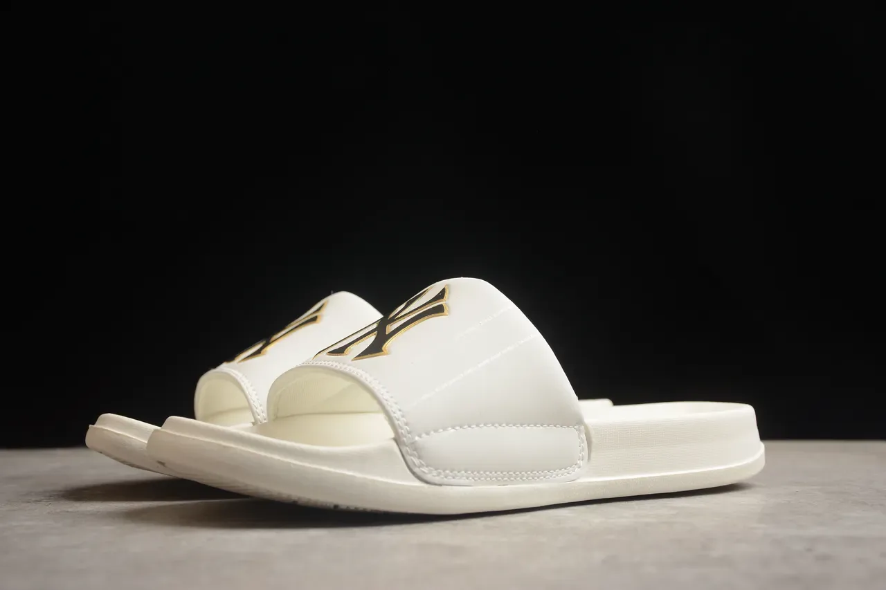 White Gold Molded Rubber Sole Stitched Strap Slippers 13