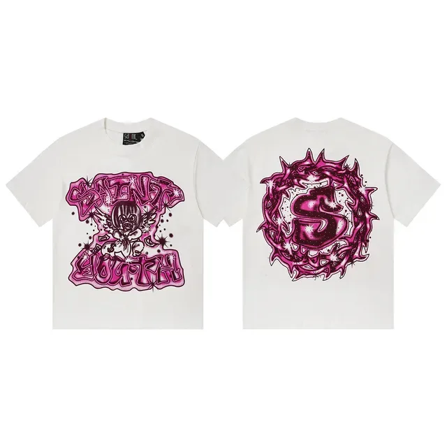T-shirt oversize blanc et magenta imprimé graphique 2
