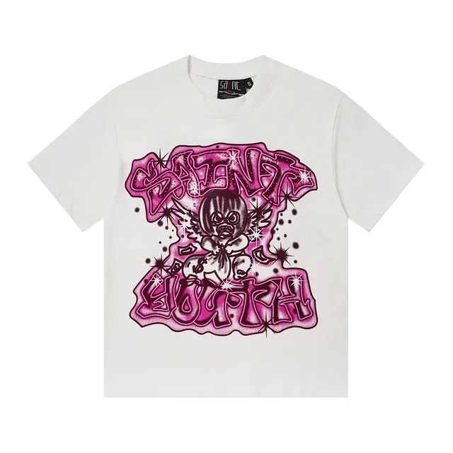 T-shirt oversize blanc et magenta imprimé graphique 3