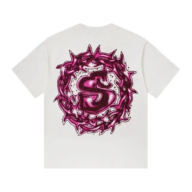 T-shirt oversize blanc et magenta imprimé graphique 4