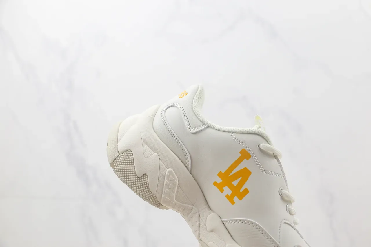 White Yellow Chunky Sole Graphic-Print Side Panel Sneakers 5