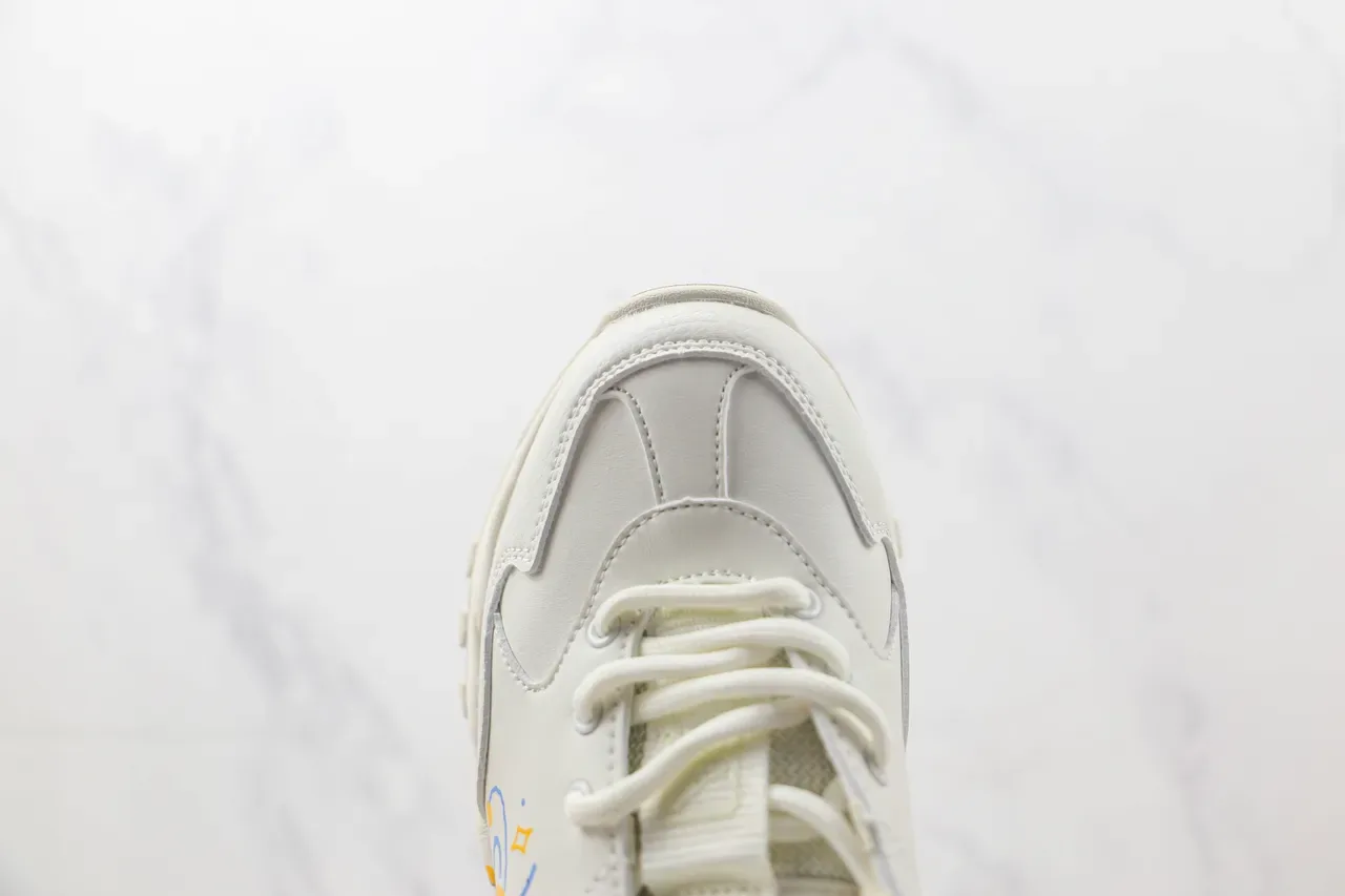 White Yellow Chunky Sole Graphic-Print Side Panel Sneakers 6