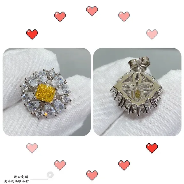 Yellow and Clear Gemstone Cluster Stud Earrings 5