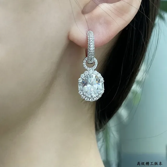 Yellow White Oval-Cut Central Stone Pavé Halo Setting Earrings 9