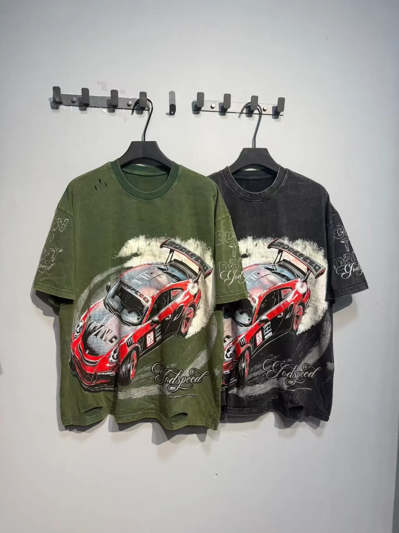 T-shirt Godspeed noir et vert armée à lavage usé et imprimé graphique 2