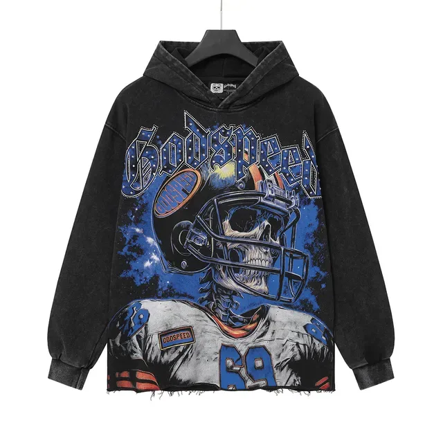 Godspeed Black Blue Oversized Fit Distressed Stone-Washed Fabric Hoodie 2