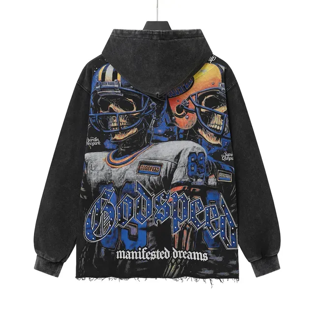 Godspeed Black Blue Oversized Fit Distressed Stone-Washed Fabric Hoodie 3