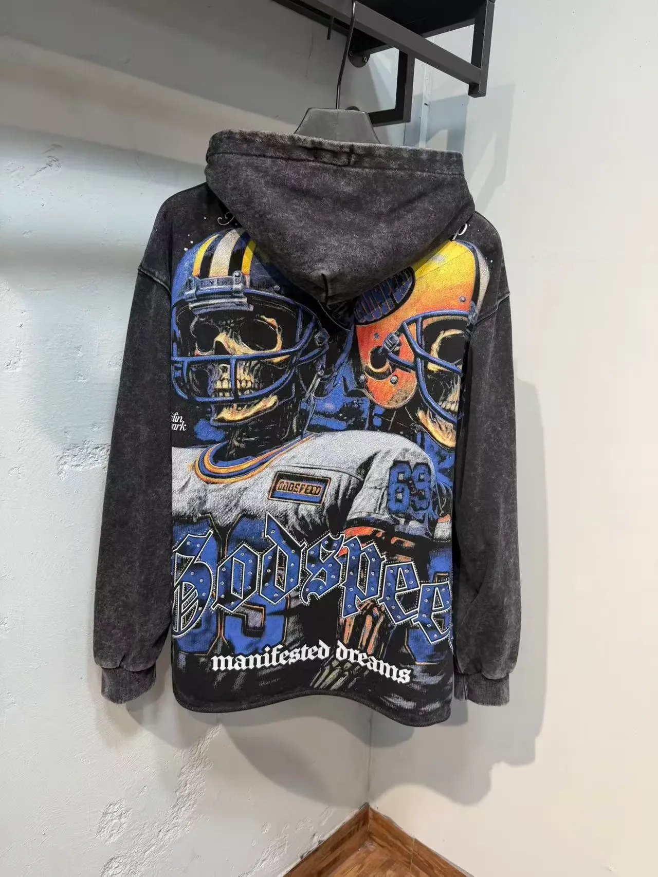 Godspeed Black Blue Oversized Fit Distressed Stone-Washed Fabric Hoodie 6