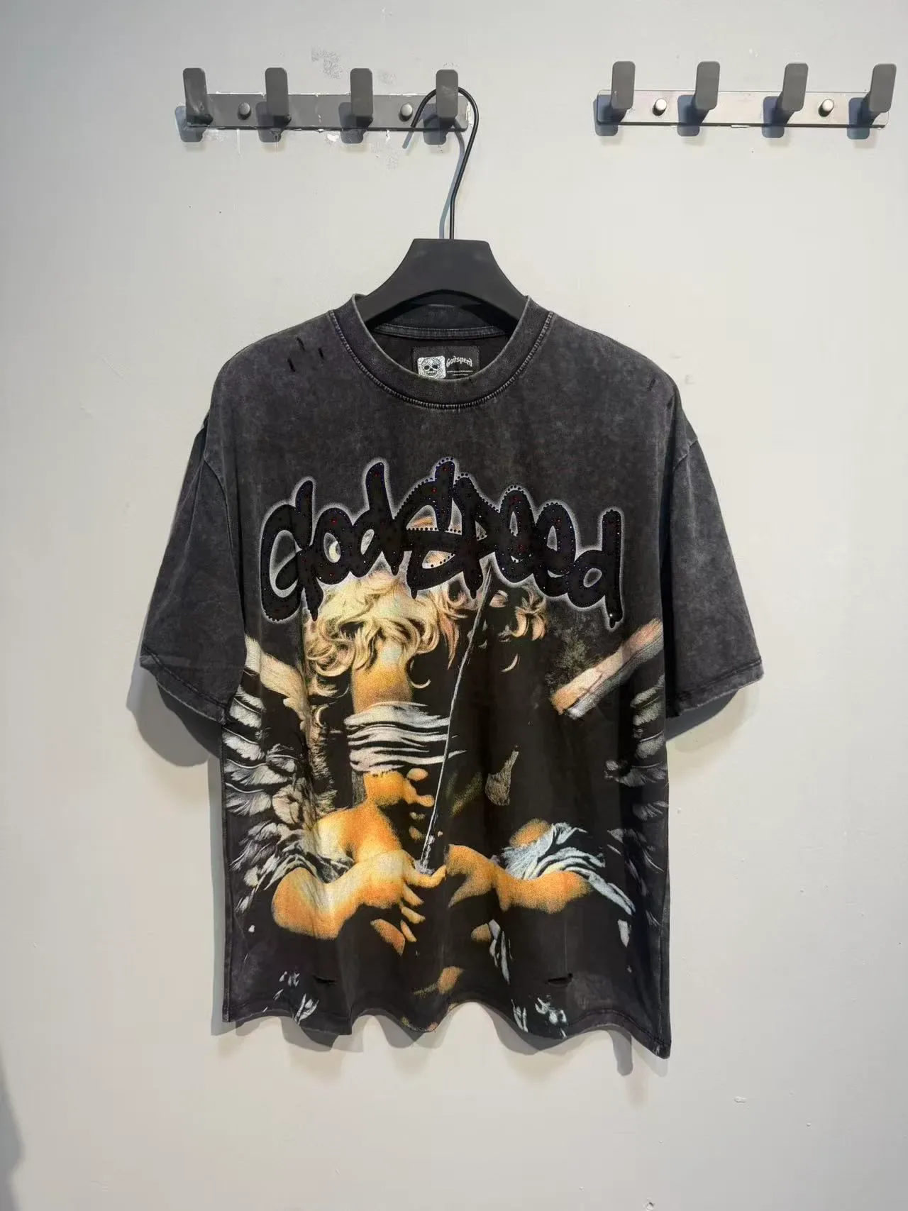 Godspeed Distressed Black Graphic Print T-Shirt 4