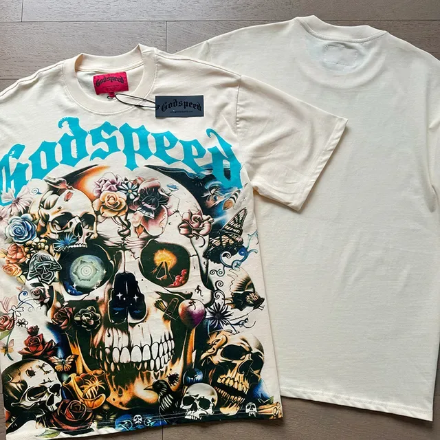 T-shirt Godspeed col rond imprimé graphique motif crâne et floral 3