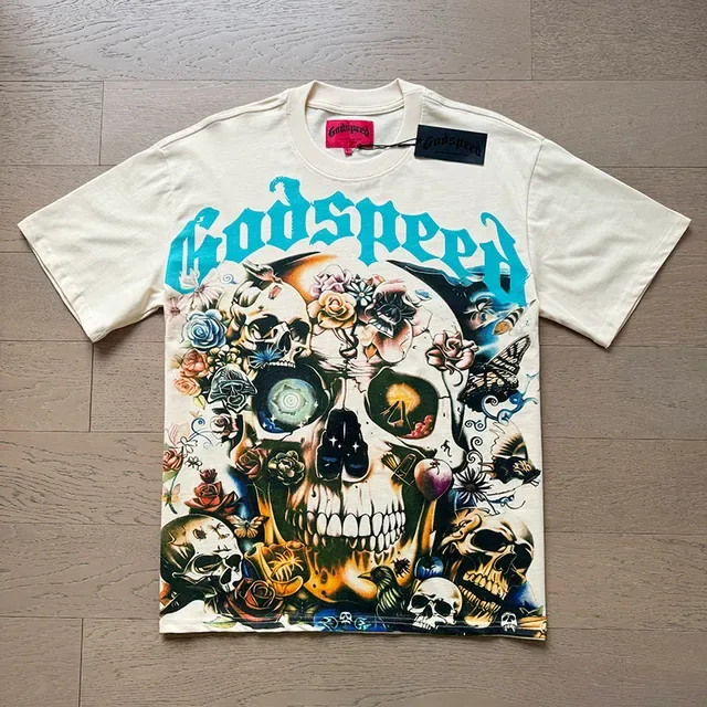 T-shirt Godspeed col rond imprimé graphique motif crâne et floral 4