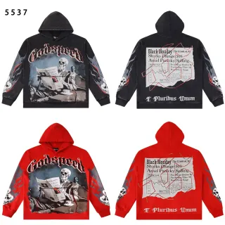 Godspeed Graphic-Print Flame-Accent Skull Hoodie