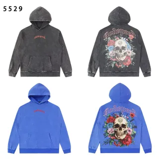 Godspeed Gray Red Acid-Wash Distressed Hoodie