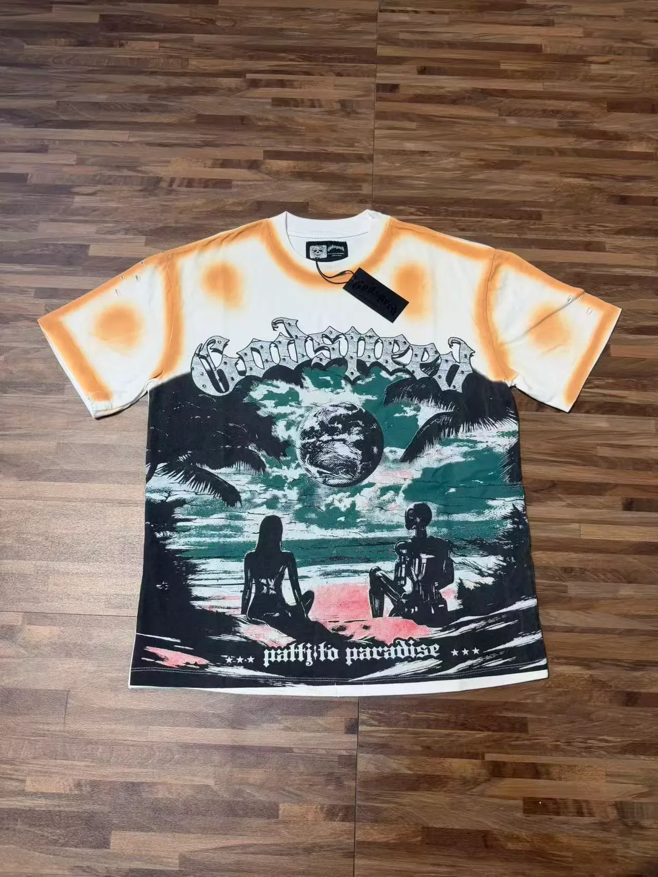 Camiseta gráfica con degradado burnout Godspeed Patty to Paradise 2
