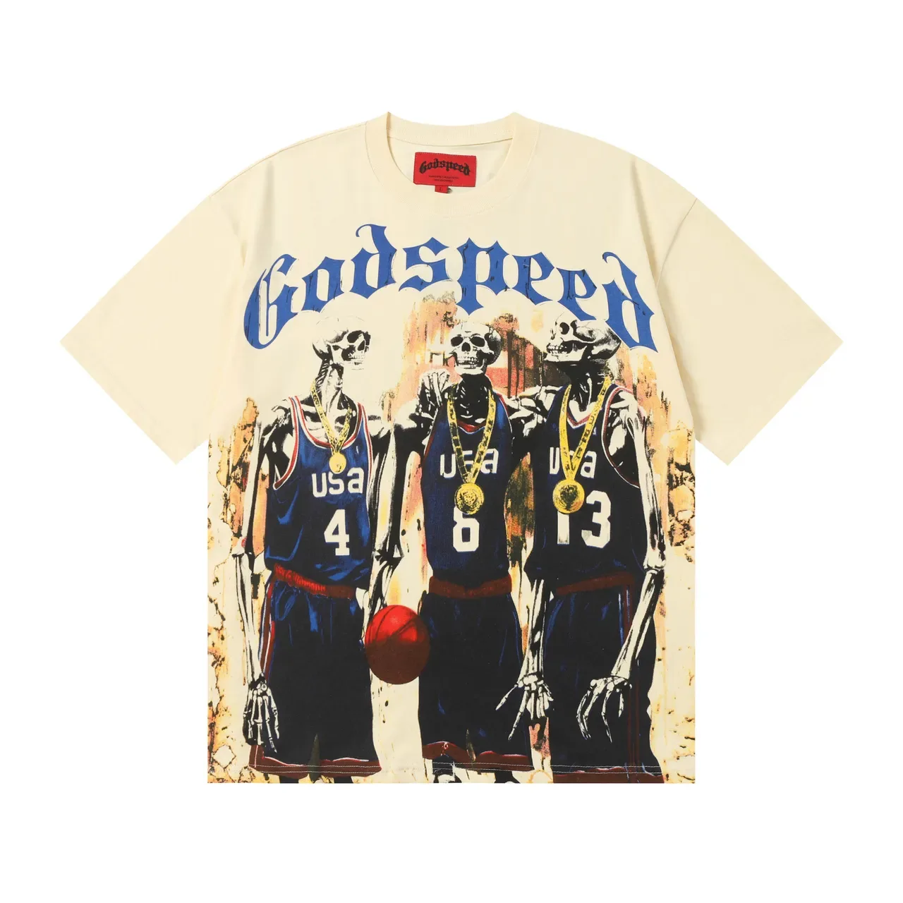 Camiseta gráfica Godspeed esquelética de basquete USA 5