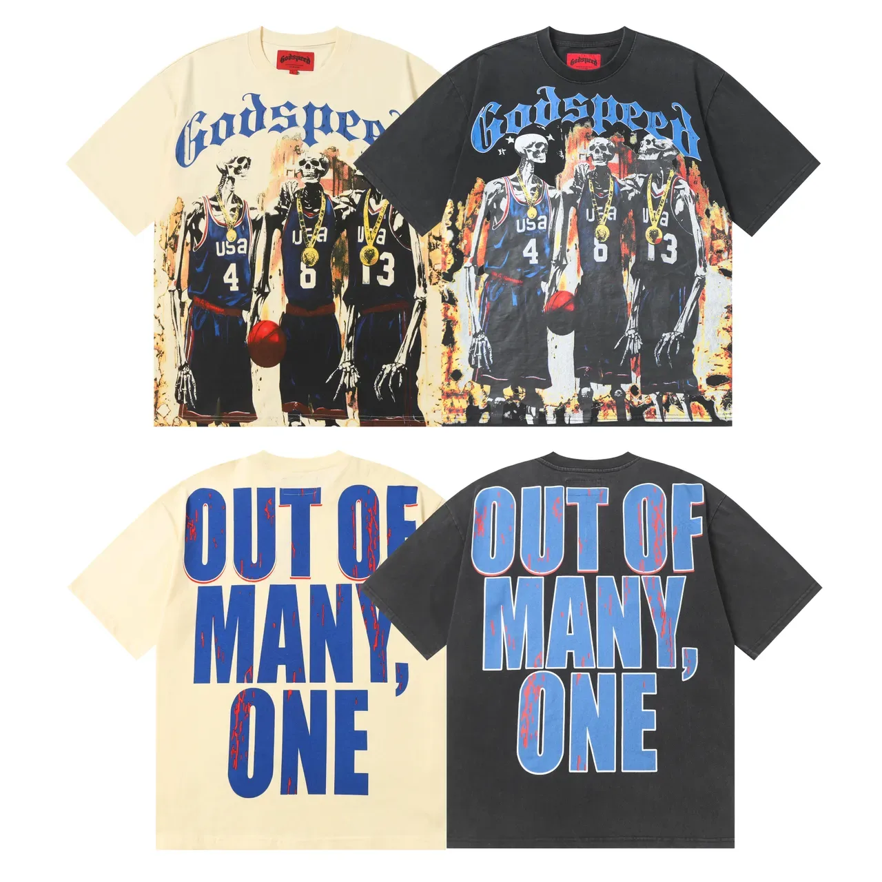 Camiseta gráfica Godspeed esquelética de basquete USA 8