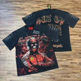 Godspeed Skull Racer Distressed Black Red Graphic T-Shirt
