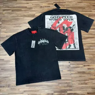 T-shirt noir délavé à motif Godspeed World Tour