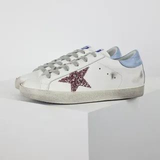 Golden Goose Superstar Sneakers Lifestyle Brancas Bordeaux Sola de Borracha Distressed Aplique de Estrela Glitter