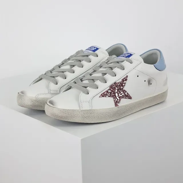 Golden Goose Superstar Sneakers Lifestyle Blanches Bordeaux Semelle Caoutchouc Distressed Apliqué Étoile Glitter 2