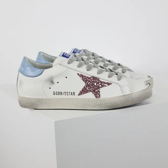Golden Goose Superstar Sneakers Lifestyle Blanches Bordeaux Semelle Caoutchouc Distressed Apliqué Étoile Glitter 3