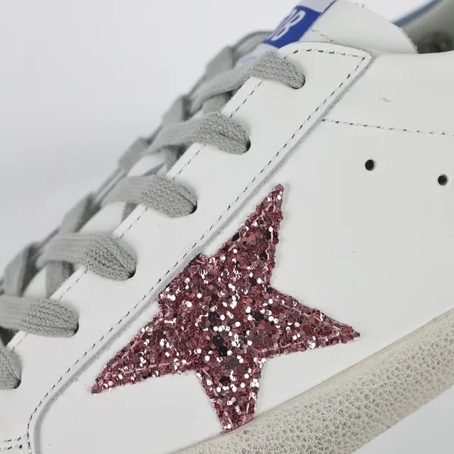 Golden Goose Superstar Sneakers Lifestyle Blanches Bordeaux Semelle Caoutchouc Distressed Apliqué Étoile Glitter 6