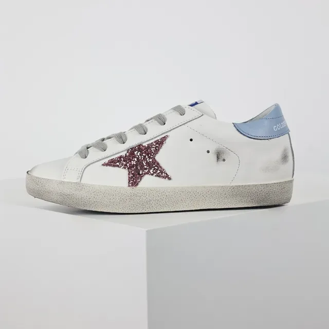 Golden Goose Superstar Sneakers Lifestyle Blanches Bordeaux Semelle Caoutchouc Distressed Apliqué Étoile Glitter 9