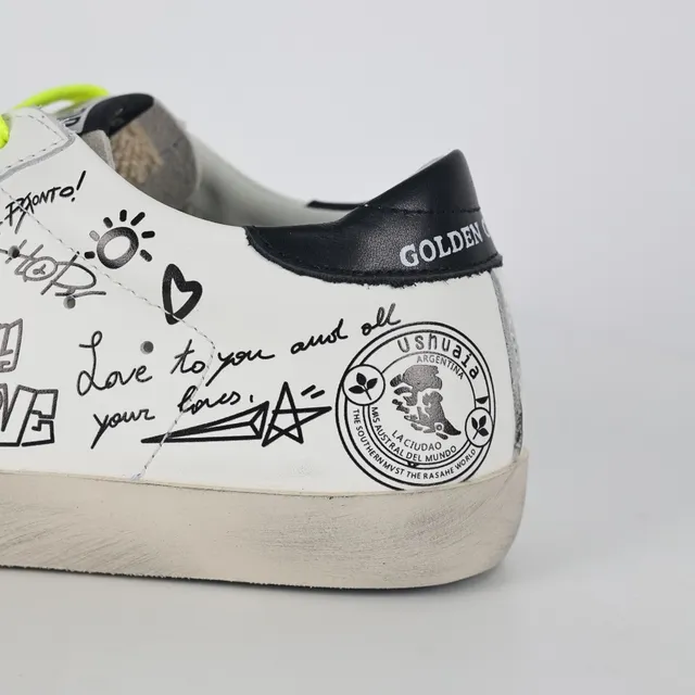 Golden Goose Superstar White Yellow Distressed Sole Hand-Drawn Graffiti Graphics Lifestyle Sneakers 4