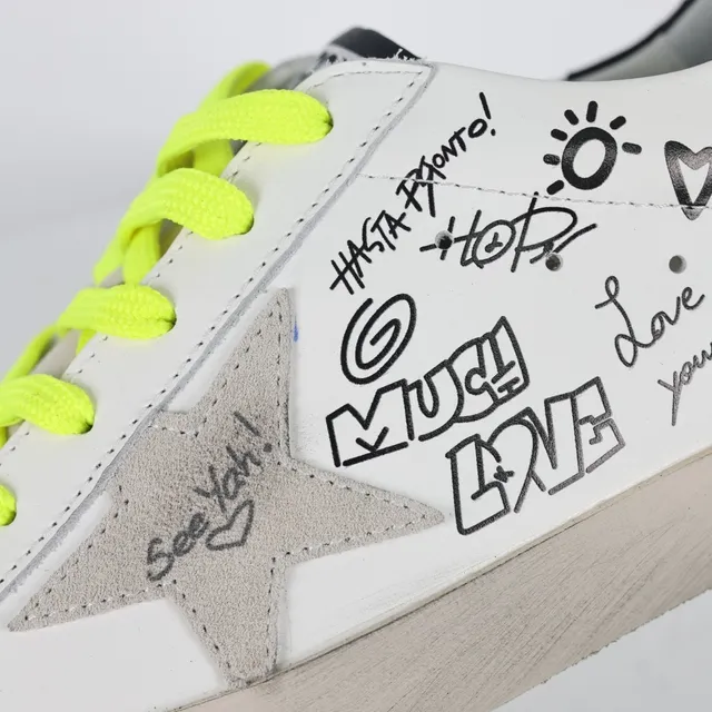 Golden Goose Superstar White Yellow Distressed Sole Hand-Drawn Graffiti Graphics Lifestyle Sneakers 6