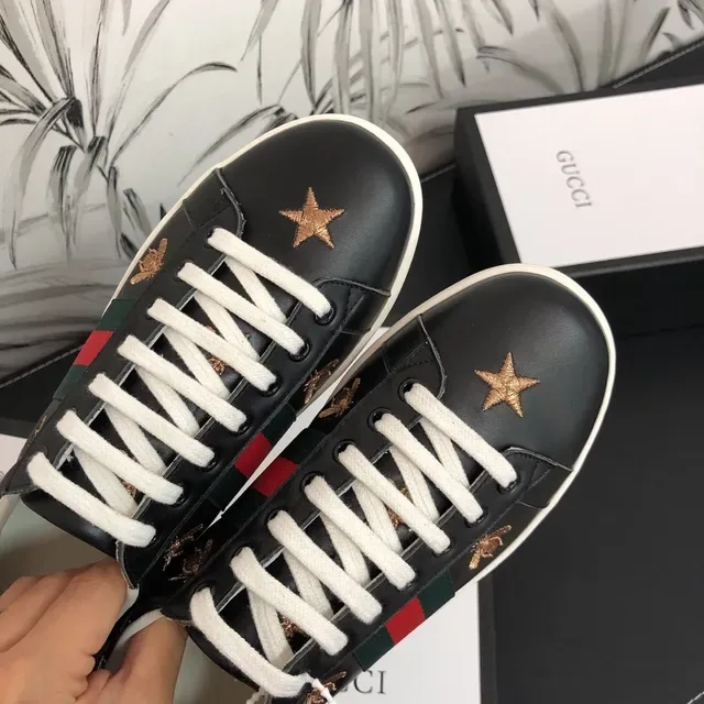 Gucci Ace কালো চামড়ার সিলাই করা মৌমাছি ও তারা লাইফস্টাইল স্নিকার্স 4