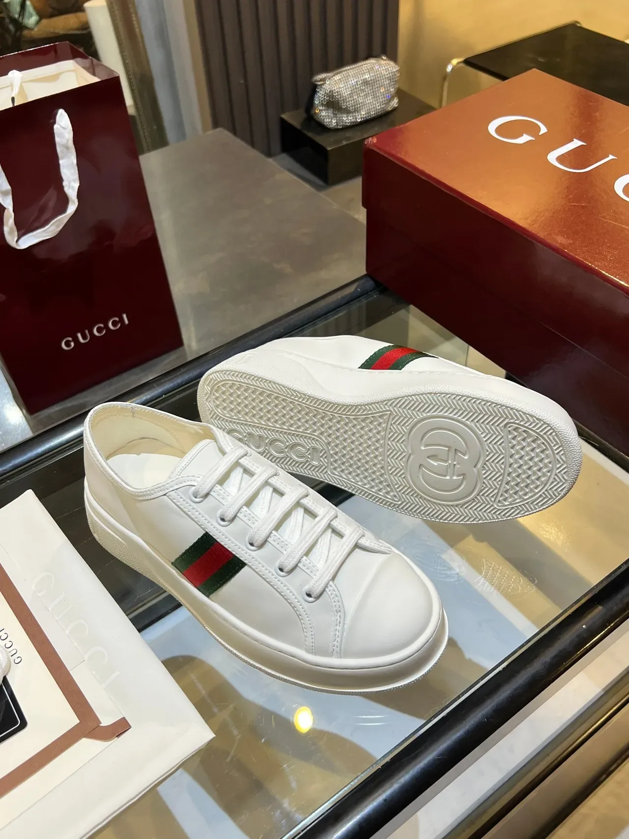 Gucci Ace White Web Stripe Platform Lifestyle Sneakers 3