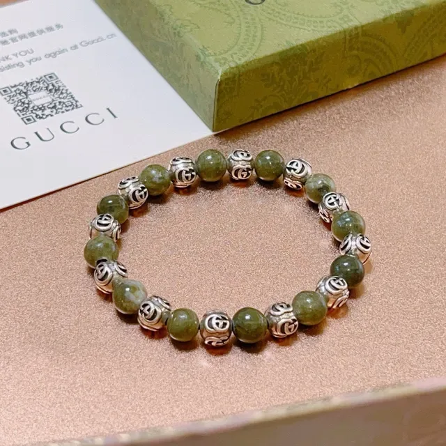 Gucci Beaded Interlocking G Green Stone Bracelet 9