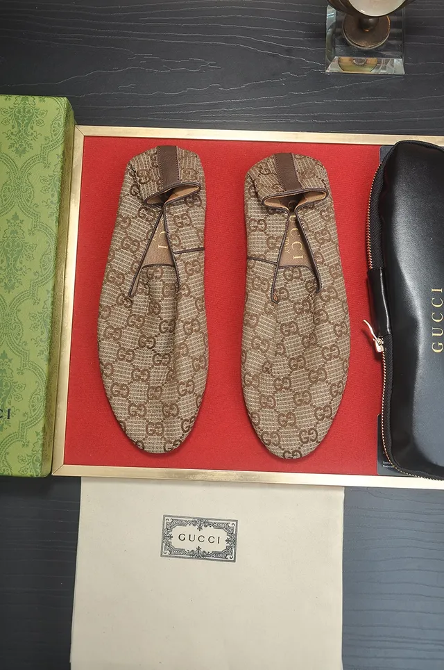 Gucci Bege Marrom GG Tecido Jacquard Mocassim Slip-On 5