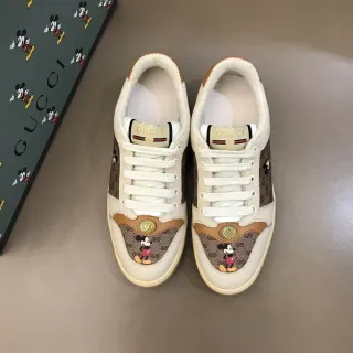 Gucci Beige Marrón GG Monogram Canvas Mickey Mouse Appliqué Lifestyle Sneakers