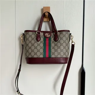 Gucci Beige Brown GG Monogram Canvas Web Stripe Accent Bucket Bag 3