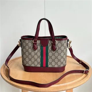 Gucci Beige Brown GG Monogram Canvas Web Stripe Accent Bucket Bag 9