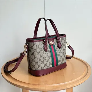 Gucci Beige Brown GG Monogram Canvas Web Stripe Accent Bucket Bag 10