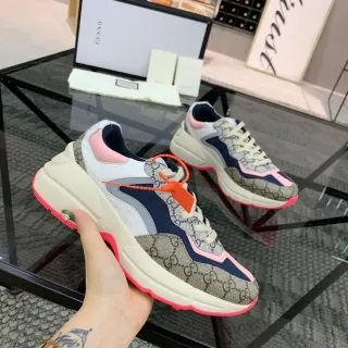Gucci beige azul marino suela plataforma GG Monogram Canvas Chunky Sneakers