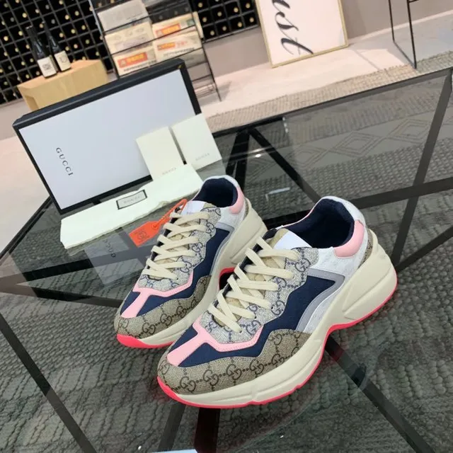 Gucci Beige Navy Platform Sole GG Monogram Canvas Chunky Sneakers 6