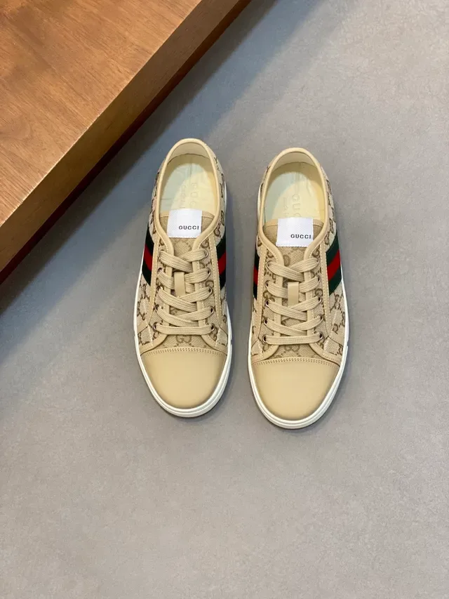 Gucci Beige Red GG Monogram Canvas Leather Toe Cap Lifestyle Sneakers 6