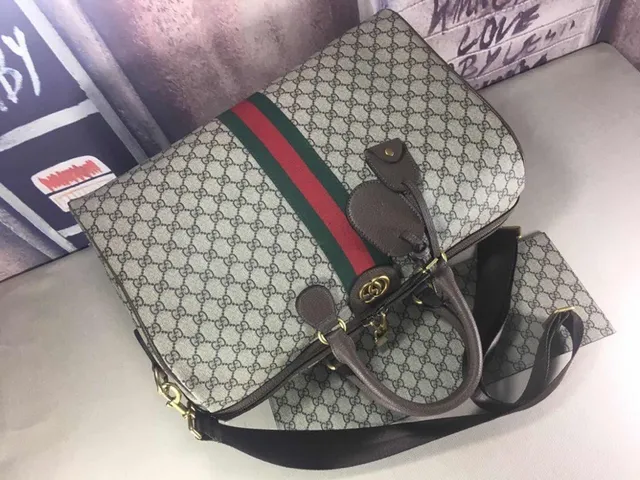 Gucci বেইজ লাল GG Monogram ক্যানভাস Web Stripe Boston Bag 4