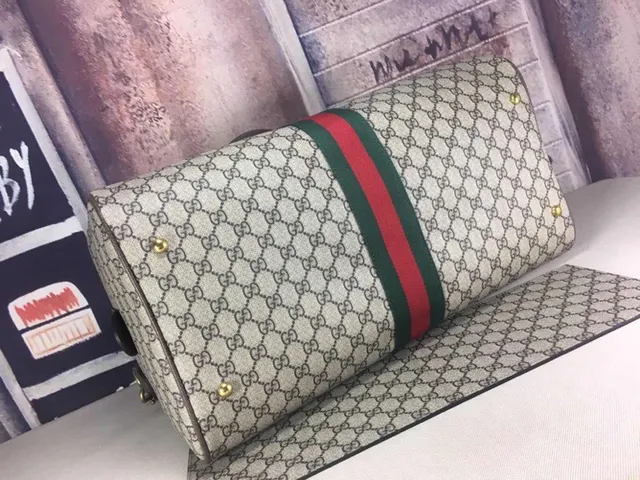 Gucci বেইজ লাল GG Monogram ক্যানভাস Web Stripe Boston Bag 5