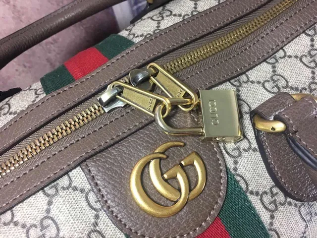 Gucci বেইজ লাল GG Monogram ক্যানভাস Web Stripe Boston Bag 7
